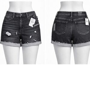 BlankNYC Distressed Black Jean Shorts Women's Size 27‎ Rolled Hem NWT